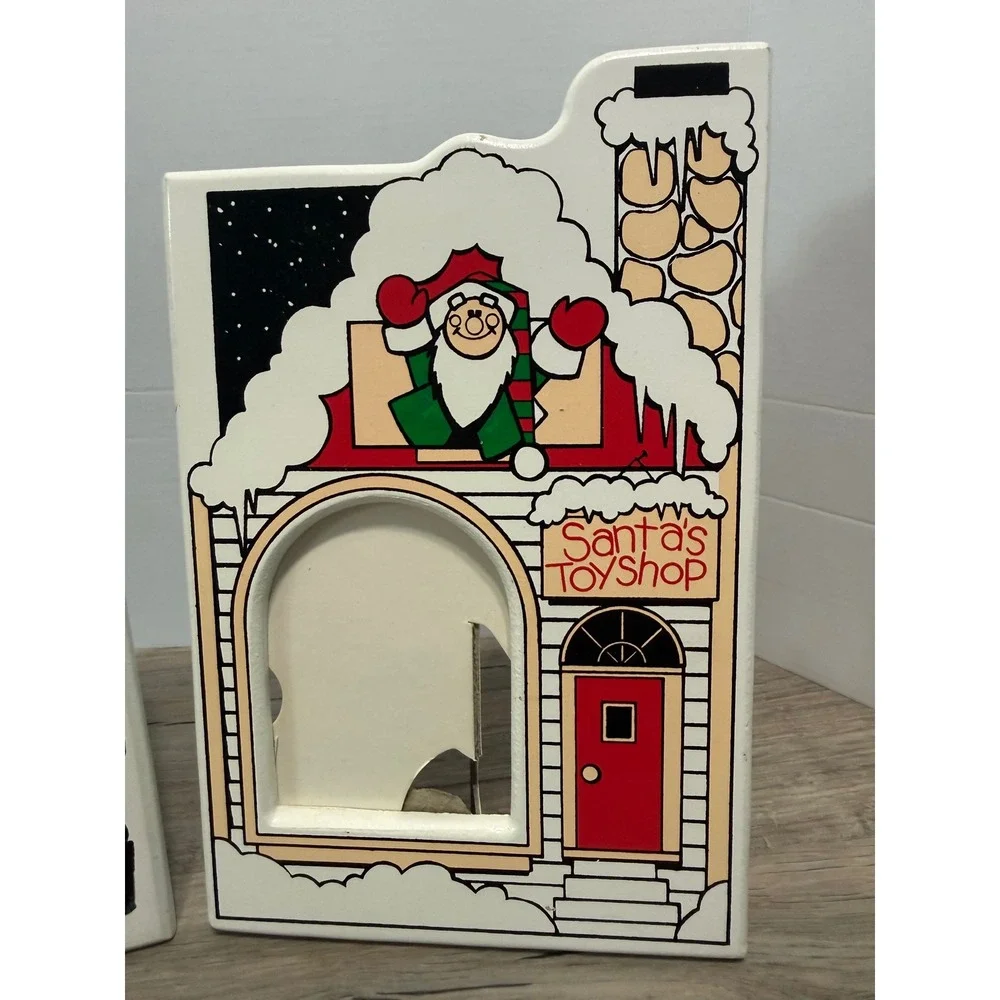Vintage 1988 Cherry Hill Photo Christmas Wood Picture Frames Santa Toy Shop Set